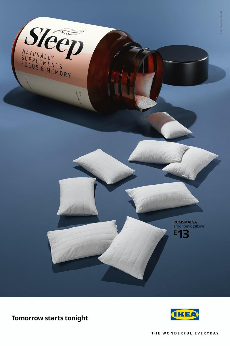 將睡眠床品制成抗衰老產(chǎn)品，宜家平面喊你今晚早點睡