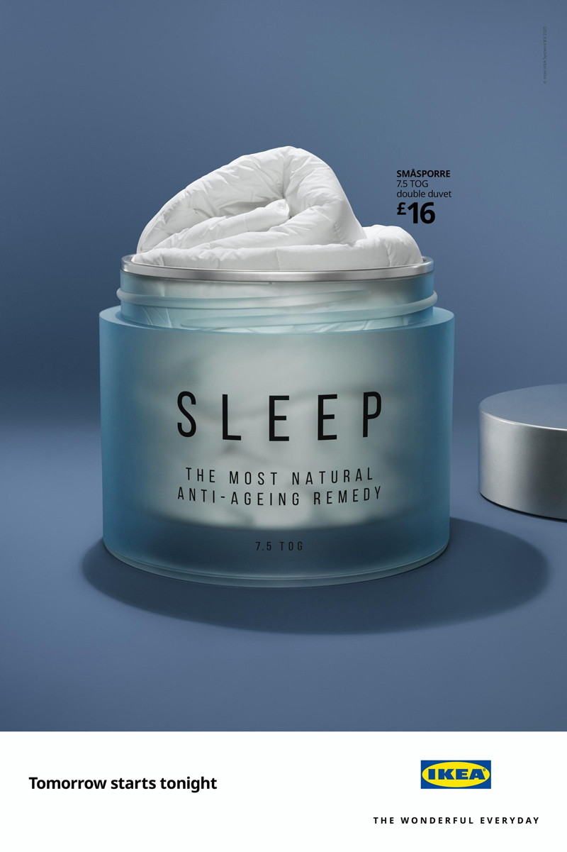 將睡眠床品制成抗衰老產(chǎn)品，宜家平面喊你今晚早點睡